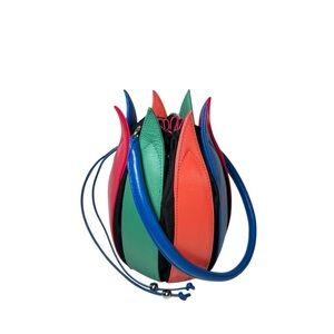 By-Lin Tulip Flower Power leather bag handmade Bali drawstring floral medium